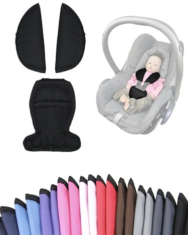 Gurtpolster [Polster-Set für Babyschalen] Autositze Kinderwagen kompatibel mit Maxi Cosi Cabrio Fix Schulterpolster Set 3 Pads Gurtbezüge (schwarz)