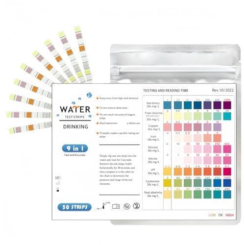 OHREN Set di 50 strisce reattive, kit durezza acqua, misuratore durezza acqua, test addolcitore, kit analisi acqua potabile, acqua acquario, durezza totale