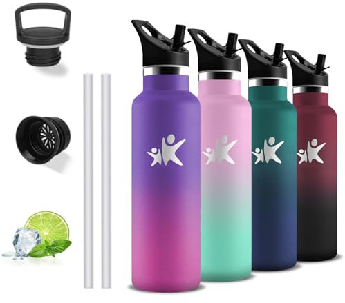 Gourde, 500ml Gourde Isotherme, Gourde Inox, Anti Fuite, Gourde Paille, 24h Froid & 12h Chaud, Gourde Metal, Double Isolation, Gourde sans Bpa, Gourde Reutilisable, pour École, Bureau, Camping, Voyage