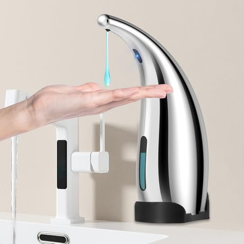 Summon The Elve Seifenspender Automatisch,300ML Berührungsloser Batteriebetriebener Elektrischer Seifenspender mit Sensor,4 Stufen Verstellbar No Touch Soap Dispenser für Bad,Küche(Silber)