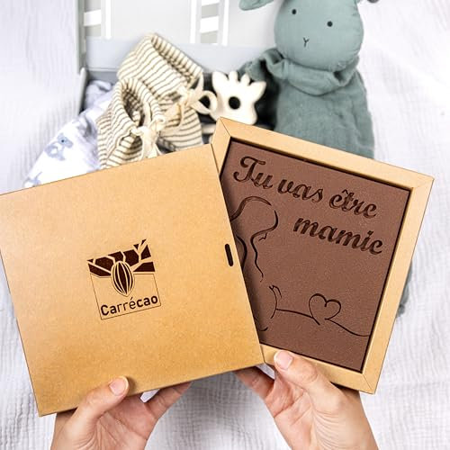Chocolat personnalisable Spécial Naissance – Annonce Grossesse Original – Message Personnalisé – Fabriquer en France – Noir ou Lait – Tablette de Chocolat Grand Cru - Faire part Naissance