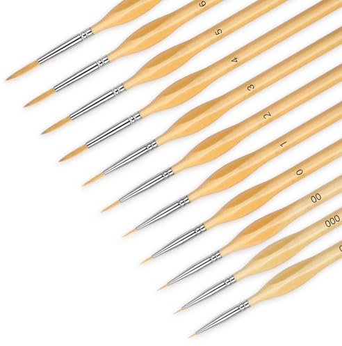Ouligay 11 PCS Miniature Paint Brushes Small Detail Model Artist Paint Brushes for Crafts, Acrylic, Watercolor, Oil, Face, Figurine