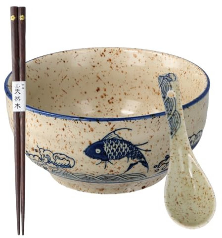 Culinavog Set Ciotole Ramen Giapponesi in Ceramica 750ml-Con Bacchette e Cucchiai,Ceramica Ciotole giapponese per Ramen,Pho, Zuppe,Noodle, Riso,Lavabili in Lavastoviglie e Microonde