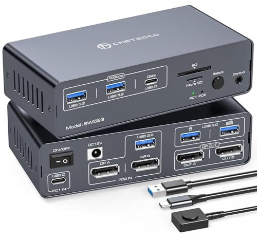 KVM Docking Station 4K120Hz USB C KVM Switch 2 Monitors 2 Computers Displayport Dual Monitor KVM-Switches for Laptop and Desktop Share 13-in-1 Dock