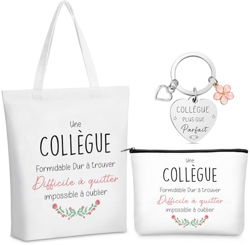 Hestya Cadeau Départ Collègue Femme 1 Trousse à Cosmétiques 1 Porte Clef | Ensemble Cadeau, avec 1 Sac Fourre Tout, Cadeau Spécial de Noël, pour Femme, Cadeau d'Adieu, aux Collègues de Travail