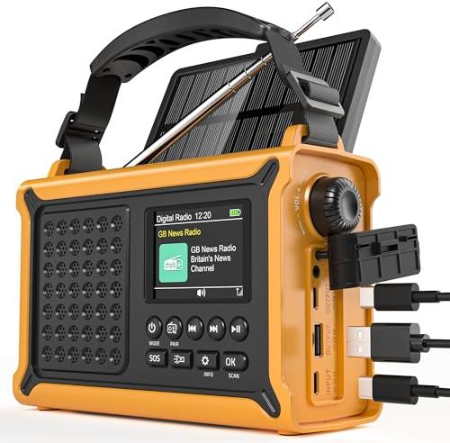 Roxicosly 12000mAh DAB+/DAB/FM Solar Wind Up Radio, Auto Scan & 80 Presets | 2.4 Colour Display, Bluetooth, 8500mm² Solar Panel, 120dB SOS, USB A & C Outputs, 5W Torch & Reading Lamp for Camping Home