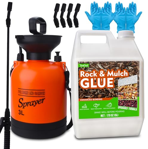 Mulch Glue with Pump Sprayer 5L Ready-to-Use Landscape Gravel Binder | Fast-drying waterproof adhesive locks wood chips, pine straw, gravel & pebbles for outdoor gardens, yards, patio landscaping