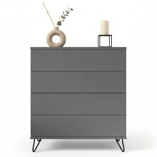 InnoFurn Kommode Elara, Schrank mit 4 Schubladen, Sideboard mit Push-to-Open, Made in Germany, für Schlafzimmer & Wohnzimmer, Anthrazit matt (76x84x35 cm)