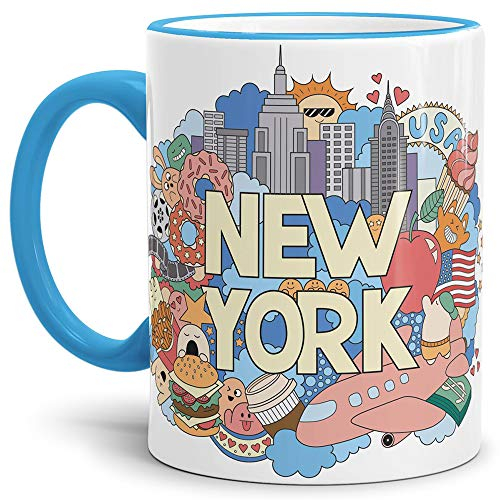 New York Tasse Comic-Style Rand und Henkel Blau - Kaffeetasse/Mug/Cup - Qualität Made in Germany