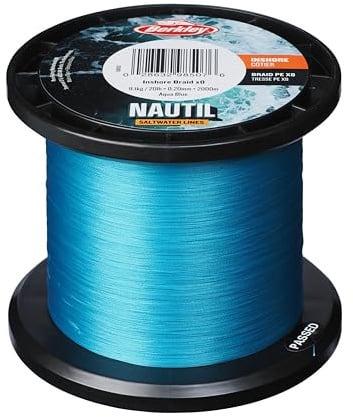 Berkley Nautil Inshore Braid, Ultraweiche und Starke geflochtene PE-Angelschnur, Große Wurfweite, Geflochtene Schnur für Salzwasser und Süßwasser zum Spinnfischen und Casting, 0,17mm, 18lb, 300m