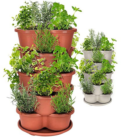 Amazing Creation Stapelbarer Pflanzgefäß, Vertikaler Gartenpflanzgefäß, Erdbeer-Pflanzgefäß, 5-stöckiger Gartenturm, Kräuterpflanzer zum Anbau von Gemüse und Sukkulenten (Terrakotta)