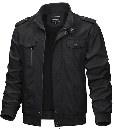 KEFITEVD Frühling Winter Herren Baumwoll Stehkragen Winddichte Jacke Multi-Taschen Militärische Taktische Jacke Schwarz, M