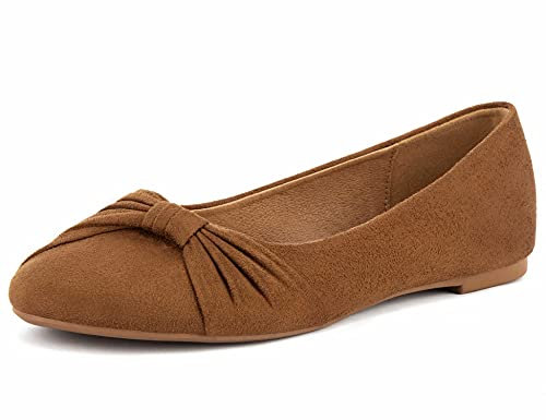 MaxMuxun Girls Taupe Suede Comfortable Slip On Ballerina Pumps Bow Tie Dance Shoes Dolly Flats Size 3 UK / 36 EU