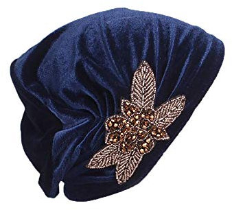 Velvet Beanie Cap mit Blume Glatte Farbe Turban für Frau Kopf für Krebs Chemo Onkologische Chemo Night Hair Loss Hair (Blau)