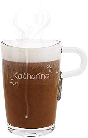 Herz & Heim® Leonardo Loop Glastasse mit Gravur des Wunschnamens für Kaffeegenießer (Kreise)