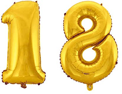 WeAreAwesome Folien-Ballon Luft-Ballon Zahl 18 Gold 60CM XL Aufpusten Geburtstag Jubiläum Jahrestag Feier