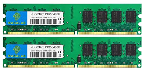 Rasalas Kit de mémoire RAM DDR2 800 PC2-6400 4 Go (2 x 2 Go) DDR2-800 Udimm Ram PC2-6400U 2RX8 1,8 V CL6 240 Broches Non ECC sans Tampon