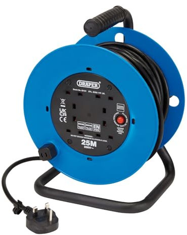 Draper 02121 - Avvolgicavo industriale a quattro prese, 230 V, 25 m