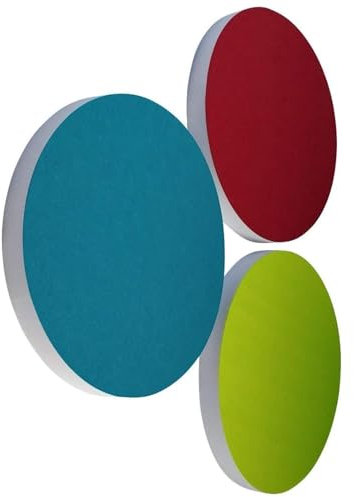 platino24 Akustikpaneele 3 Elemente Colore Kreis Ø 55 cm Set aus 3 Farben I Schallabsorber aus Basotect G+ mit Akustikfilz I Schalldämmung Wand & Decke I Akustikelemente Wandpaneel