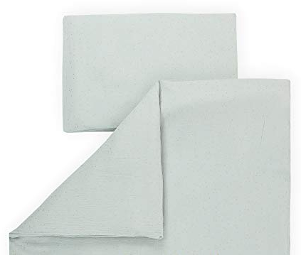 KraftKids Bettwäsche-Set Musselin goldene Punkte auf Grün aus Kopfkissen 40 x 60 cm und Bettdecke 135 x 100 cm, Bettbezug aus Baumwolle, handgearbeitete Bettwäsche gefertigt in der EU