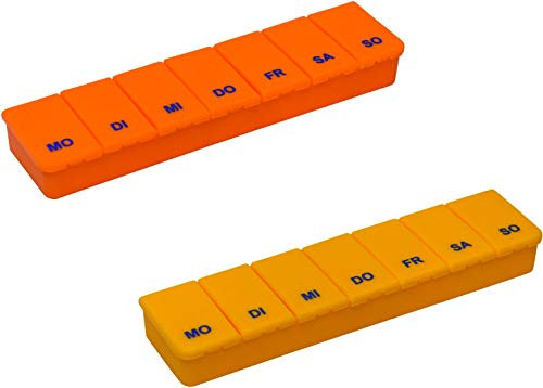 2 x Pillendose Tablettendose Pillenbox 7 Tage, 7 Fächer, orange und gelb