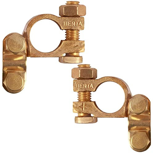 12-24V Heavy Duty Car Battery Terminal Set of 2 Clamps Brass Connectors +/- Bolt