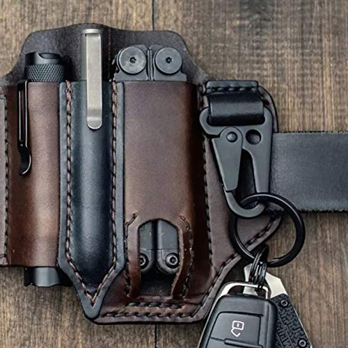 Uposao EDC Leather Sheath Multitool Leather Sheath Organizer with Key Holder for Belt and Flashlight Sheath Multitool Pouch