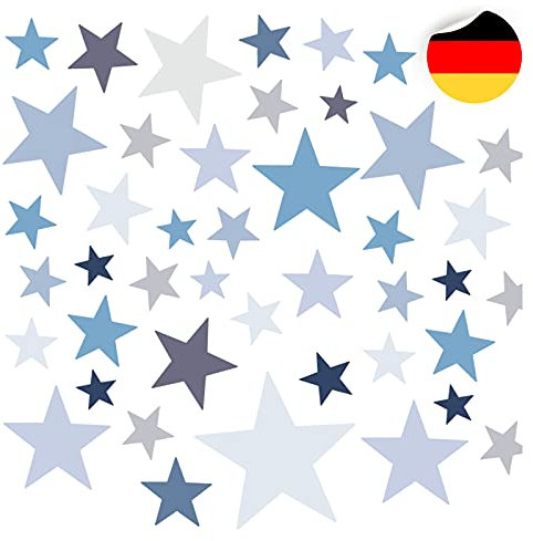 Little Deco 60 Sterne Wandtattoo Kinderzimmer Stars Wandsticker Set Aufkleber Wanddeko Spielzimmer Babyzimmer Kinder Schlafen Blau Grau DL608