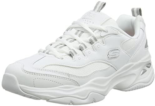 Skechers Femme D'lites 4.0 Fresh Diva Sneaker, White Leather Mesh Gray Trim, 37.5 EU