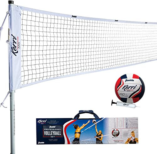 Franklin Sports Volleyball Profi Netz Set: Kerri Walsh Jennings Edition - Inklusive Pro Style Volleyball mit Pumpe, verstellbarem Netz, Stakes, Seile - Beach- oder Backyard Volleyball - Easy Setup