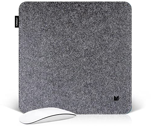 FORMGUT Mousepad Filz 25 x 25 cm – rutschfeste Mausunterlage mit vernähtem Rand, wasserabweisend für Büro, Homeoffice und Gaming – Mittelgrau
