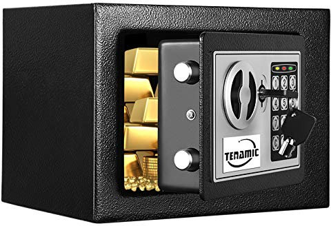 TENAMIC Safe Box 0.23 Cubic Feet Electronic Digital Security Box, Keypad Lock Box Cabinet Safes, Solid Alloy Steel Office Hotel Home Safe, Black