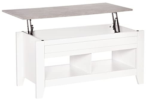HOMCOM Table Basse Plateau relevable, Table de Salon avec étagères et Compartiment caché,105 x 50 x 49-62,5 cm pour Salon, Chambre, Bois Blanc