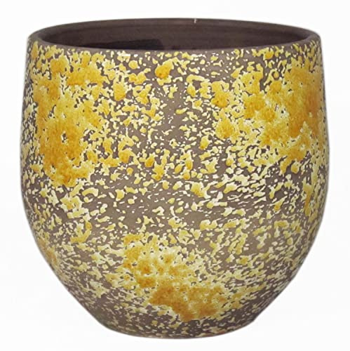 INNA-Glas Rustic ceramic pot, ochre yellow-brown, 13 cm, Ø 14 cm | colour gradient - Decorative vase