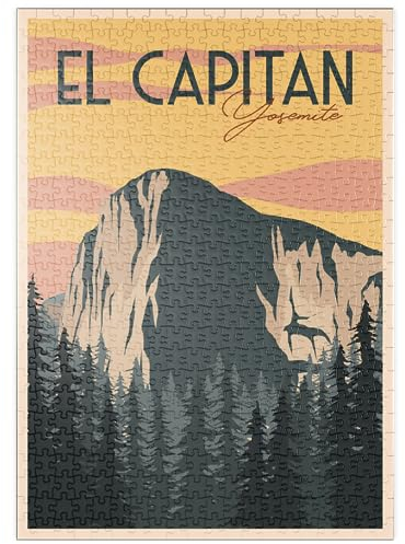 MyPuzzle EL Capitan im Yosemite National-Park, USA, Art Deco Style Vintage Poster, Illustration - Premium 500 Teile Puzzle - MyPuzzle Sonderkollektion von Puzzle Galaxy