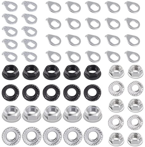 Tanstic 60Pcs Bike Wheel Axle Nut and Safety Washer Kit, Including 30Pcs M8/M9.5/M10 Flange Nuts and M8/M10 Safety Washers for Bike Wheels