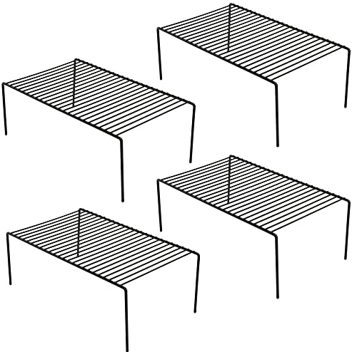 iPEGTOP Storage Shelf Set of 4, Rustproof Stainless Steel, Large (15.7 x 9.4 Inch), Kitchen Organizer Space Saver for Fridge, Pantry, Shelves, Countertops - Black
