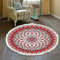 Teppich Rund Bohemian Blume Groß Teppich Mandala Muster Quasten Waschbarer Baumwolle Teppich Wohnzimmer Schlafzimmer (80cm,Rot)