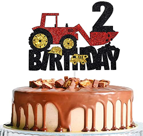 Bagger deko Kindergeburtstag 2 Jahre Bagger Doppelseitig Kuchendeko 2. Geburtstag Junge Happy Birthday Tortendeko