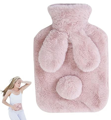 Jinmen Bouillotte Lapin | Bouillotte de Remplissage d'eau en Peluche,Sac à Eau Chaude ou Froide, 500 ml/1000 ML Mignon Lapin remplissant Une Bouteille d'eau Chaude