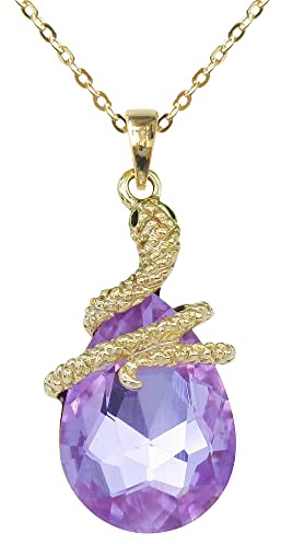 Navachi - Collanina con pendente a forma di serpente placcato oro 18 K con zircone a pera, 40,6 cm + 5,1 cm