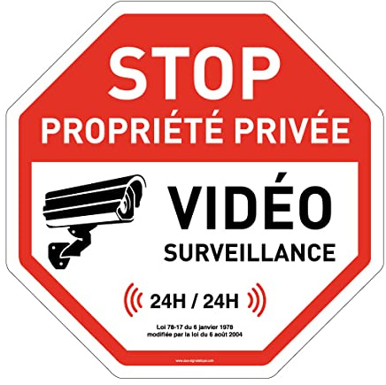 AUA SIGNALETIQUE - Panneau De Signalisation Circulaire en PVC 1.5 mm (Ø 400 mm, Stop Propriété Privée Sous Vidéo 2)