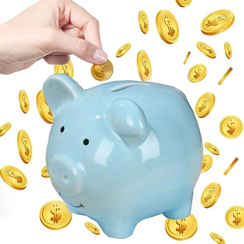 XFLYP Sparschwein, Keramik Sparschwein Mini kleine süße Münze Sparbüchse Geld sparen Bargeld Spaß Geschenk Münzbank, für Jungen, Mädchen, Kinder, Adult Coin Bank (Blau)