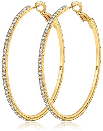 MOROTOLE 14K Gold Strass Ohrringe - Dünn, Groß, Hypoallergen - Frauen & Mädchen Schmuck - Geschenke - 20/30/40/50/60/70mm