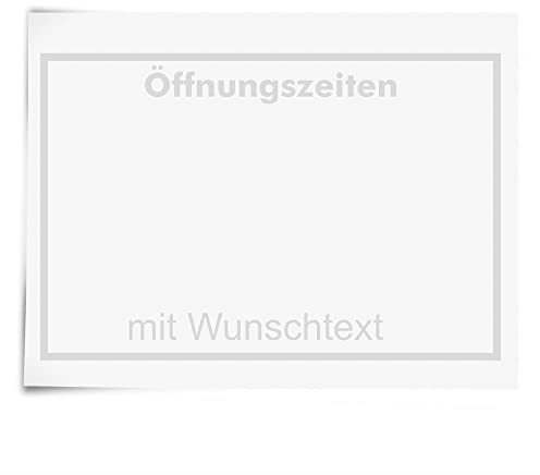 Öffnungszeiten Aufkleber - weiß - mit Rahmen freier Text quer - Schaufensterbeschriftung für Werbung Laden Geschäft - Bistro Scheibe