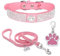 HALFSUMO Strass Hundehalsband Weicher Samt Leder Halsband Hundeleine Combo Set Niedliche Luxus Diamantbesetzt Bling Verstellbares Welpenhalsband für Kleine Mittelgroße Hunde Katzen Rosa M