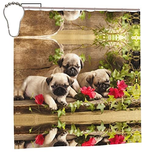 Duschvorhang mit Mops-Aufdruck, wasserdichter Stoff, Einheitsgröße, für Zuhause, Hotel