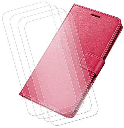 LCEHTOGYE Funda para Realme C53 Case, PU Carcasa Caso + 4 Pedazo Cristal Templado Film Vidrio Protector de Pantalla para Realme C53 - FMR64 - Rojo