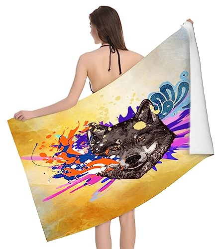 Große Strandtücher Wolfsmotiv Badetuch Wasseraufnahme Extra Microfiber, 3D Cartoon Gemalt Strandtuch Schnell Trocknend Mikrofaser Kinder Erwachsene (80x160 cm)