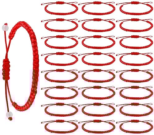 Yolev 24 Stück Rot Seil Armband - Schutz Amulett, Handgefertigtes Freundschaftsband, Knoten Kabbalah Glück Männer Glücksarmband, Damen Freundschaftsbänder Kinder